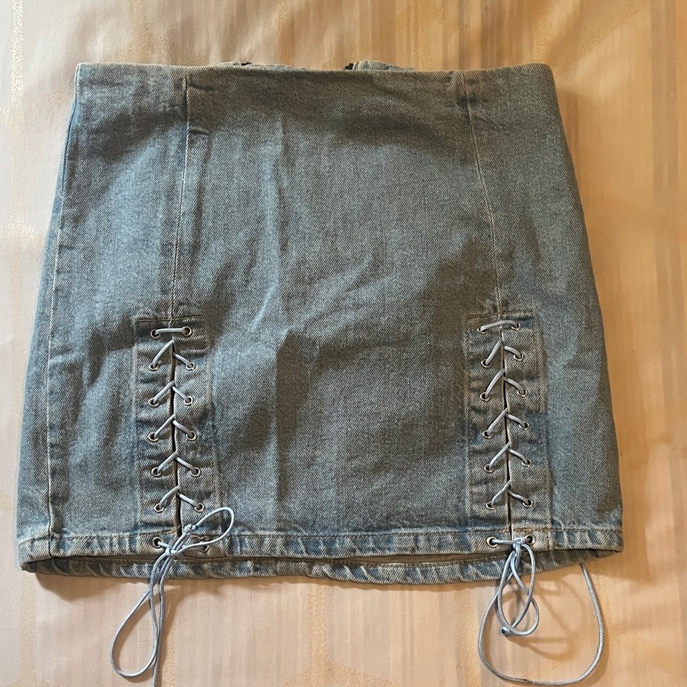 Urban Outfitters Blue Denim Skirt with Lace-Up Sides